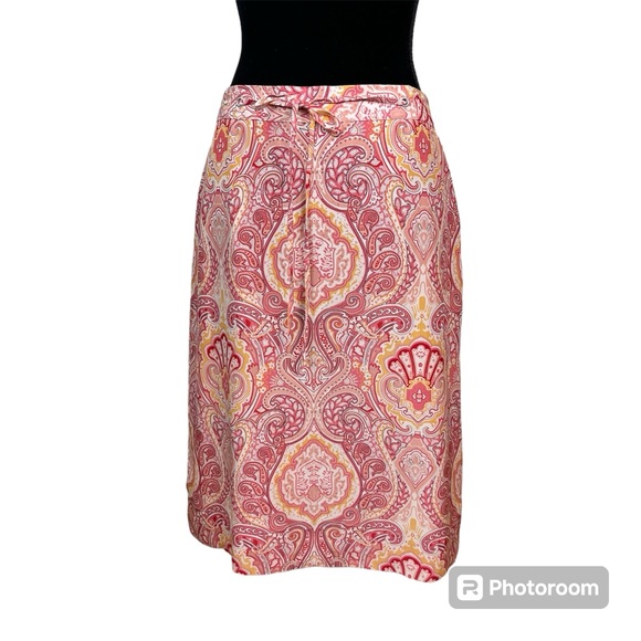 Banana Republic Silk Skirt Lined Pink Orange Red Paisley Women’s Size 4 - Picture 1 of 12